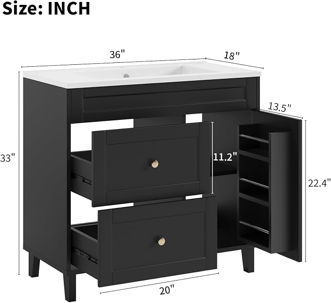 Bathroom Vanity with Sink Combo, 2 Drawers and Drain - Image 2