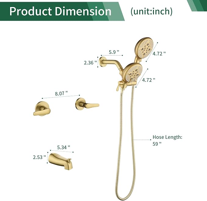 2 Handles Tub Shower Faucet Set Shower System - Image 8