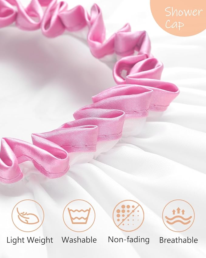 mikimini White Shower Cap Waterproof Reusable, Double Layers Bathing Hair Cap - Image 3