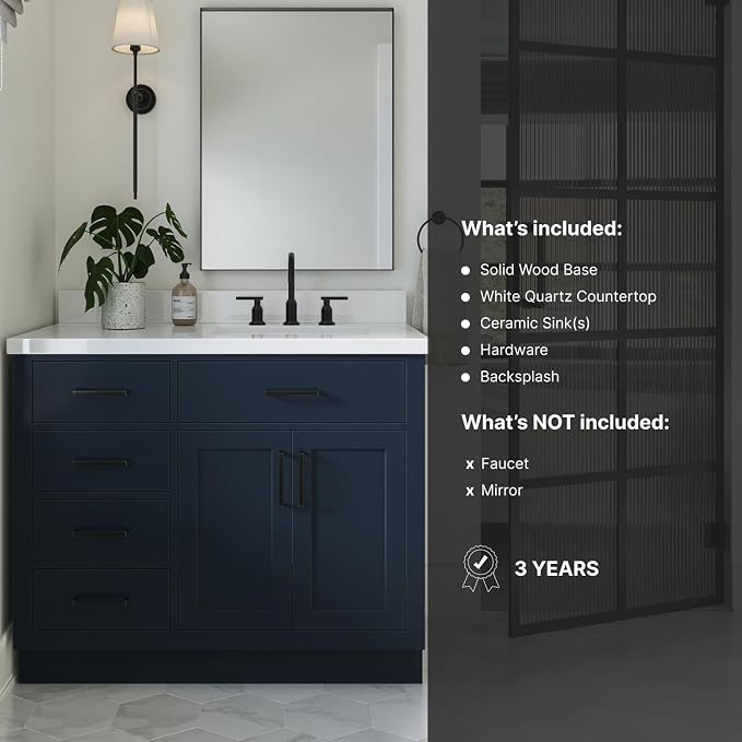 ARIEL Hepburn 43 Inch Single Sink Bathroom Vanity in Midnight Blue, 1.5 Edge - Image 5