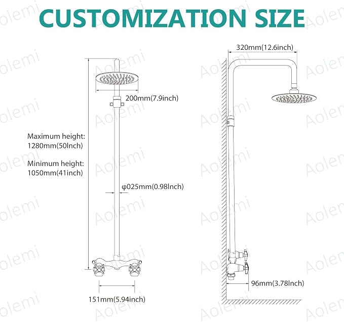 Aolemi Outdoor Shower Kit Outdoor Shower Fixtures Faucet System Double Handle - Image 5