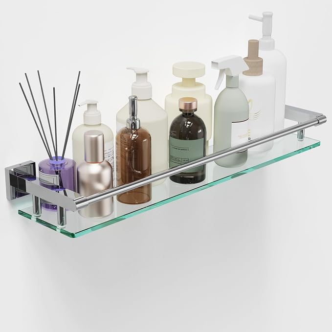 Glass Shelf for Bathroom Wall Sheves 24 inches Rectangular Stainless Steel by SFGSOWOR