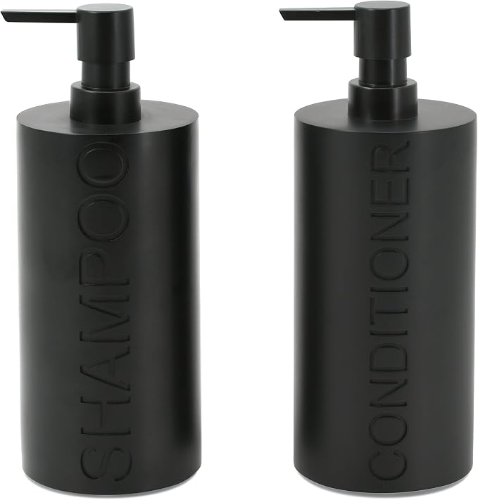 2-Pack Matte Black Resin Refillable Shampoo & Conditioner Bottles – Modern by IndecorHome