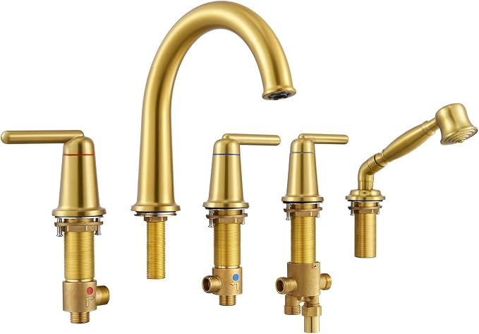 Roman Bath Tub Faucet Set with Sprayer, 5 Hole Widespread Deck Mount Bathtub by Wintap