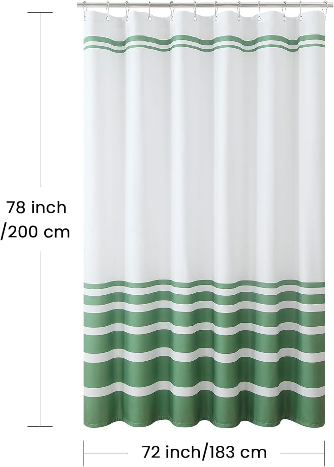 Green and White Striped Shower Curtain 72x78 Inches, Waterproof Fabric - Image 7