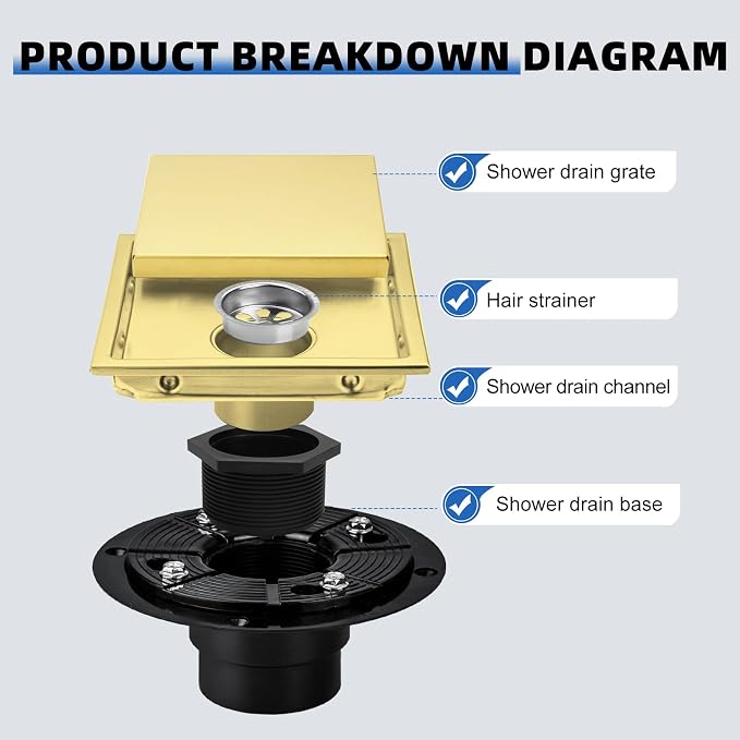 morefine Gold Shower Floor Drain 6 inch - Image 2