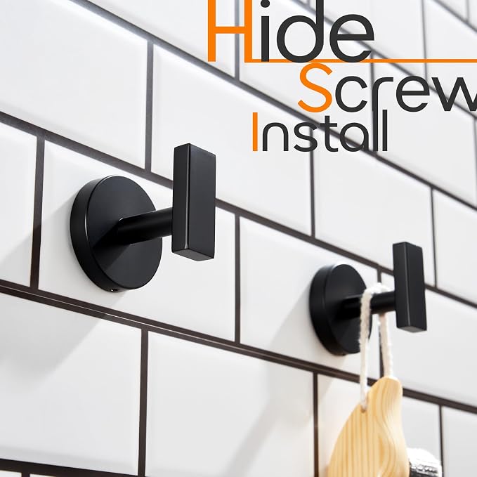 Robe Hook Matte Black Bath Towel Hooks Stainless Steel Wall Hooks - Image 8