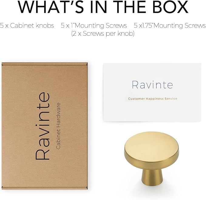 Ravinte 5 Pack Drawer Pulls 1-1/4 Inch Brushed Brass Kitchen Cabinet Knobs - Image 7