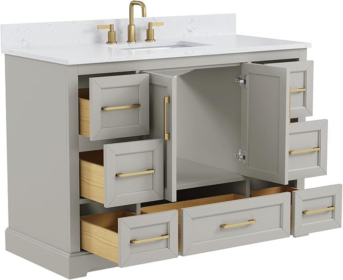 48 Inch Bathroom Vanity with Sink Combo, Solid Wood Frame with Mable Top - Image 4