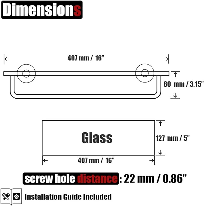 JQK Bathroom Glass Shelf Bronze, Shelf - Image 2