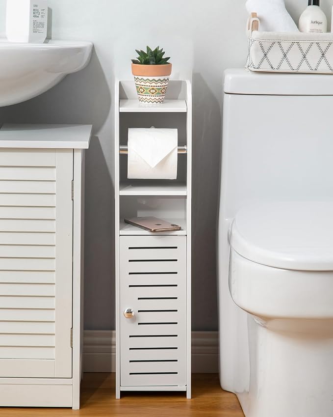 AOJEZOR Toilet Paper Holder Stand: Small Bathroom Storage Cabinet - Image 2