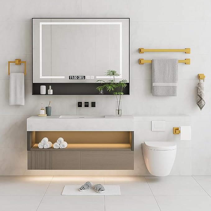 5-Piece Bathroom Hardware Set， Brushed Gold Bathroom Accessories 304 Stainless - Image 7