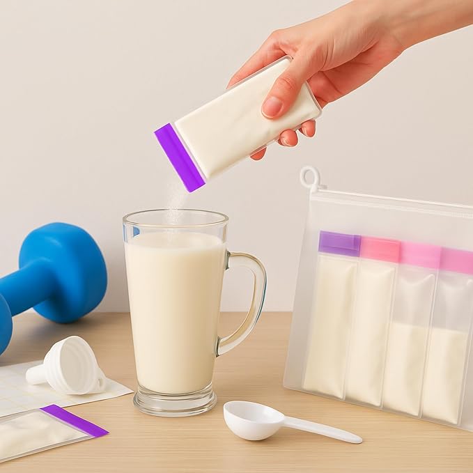 67pcs Protein Powder Travel Container Set 42 Single Dose Bags 6 Large Reusable - Image 4