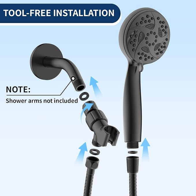 Hand Held Shower Head, High Pressure 6 Spray Mode Handheld Showerhead, Matte - Image 5