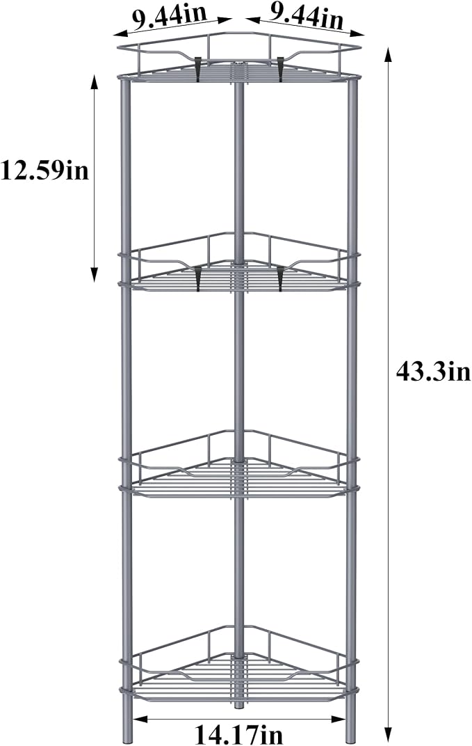 4 Tier Floor Standing Corner Shower Caddy Organizer Shelf - Image 7