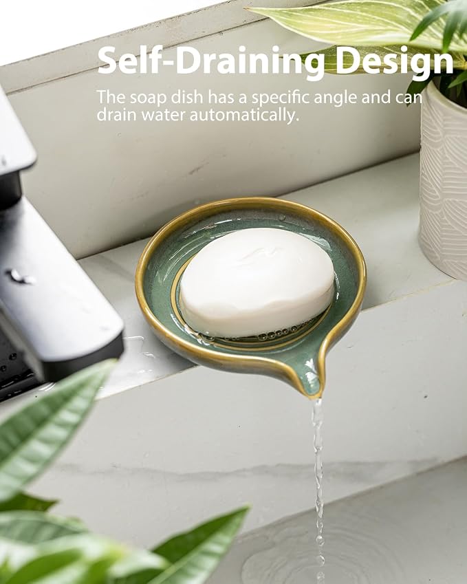 Ceramic Soap Dish, Self Draining Soap Holder Bar Soap Dish - Image 5
