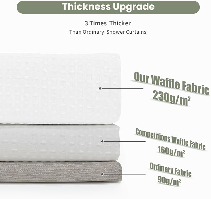 Inhousolu Fabric Shower Curtain Waffle Weave, 230 GSM Heavy Duty, Weighted Hem - Image 4