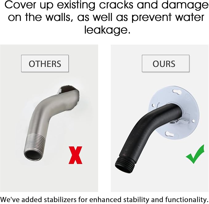 6 Inch Shower Arm with Flange and Stabilizer Bracket, Wall Mounted Shower Pipe - Image 3