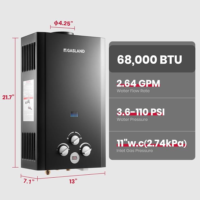 GASLAND 2.64 GPM Tankless Water Heater Propane - Image 3