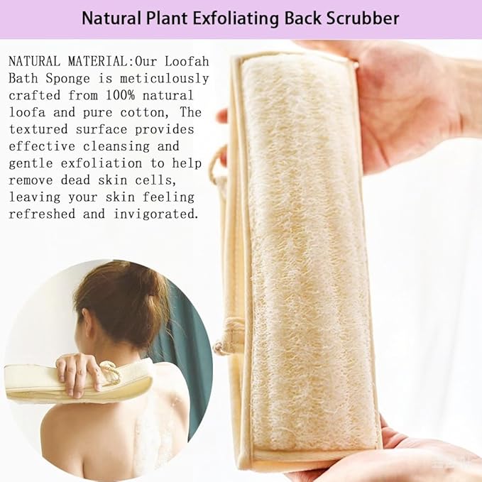 Natural Loofah Back Scrubber for Shower, Back exfoliator for Shower, luffa - Image 4