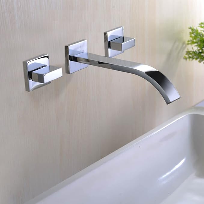 Sumerain Wall Mount Lavatory Faucet Two Handle Bathroom Faucet Brass Chrome - Image 6