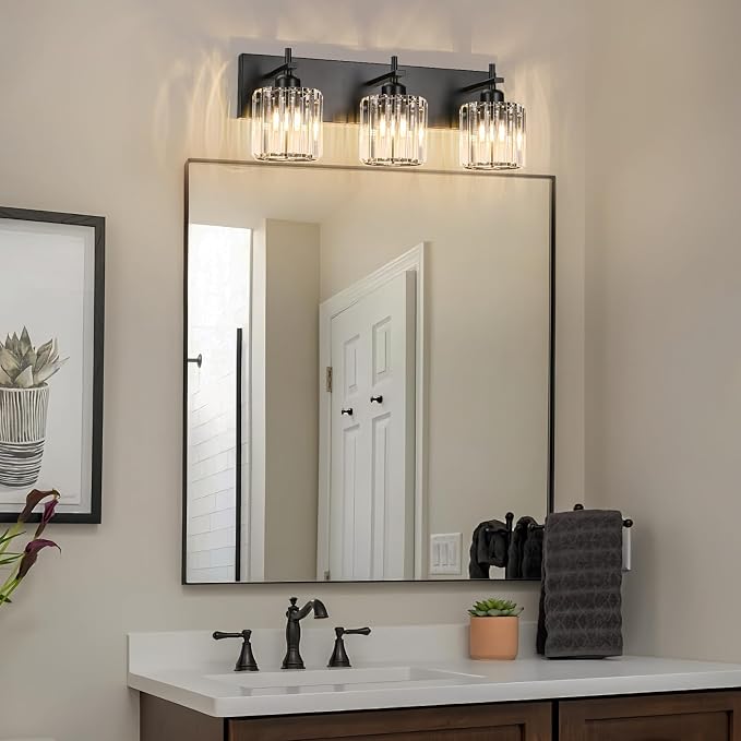 Black Crystal Bathroom Vanity Lights, Modern 3-Lights Bathroom Lighting - Image 2