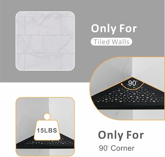 Black 10’’ Corner Shower Shelf 2 Pack, Triangular Shower Corner Shelves 304 - Image 4