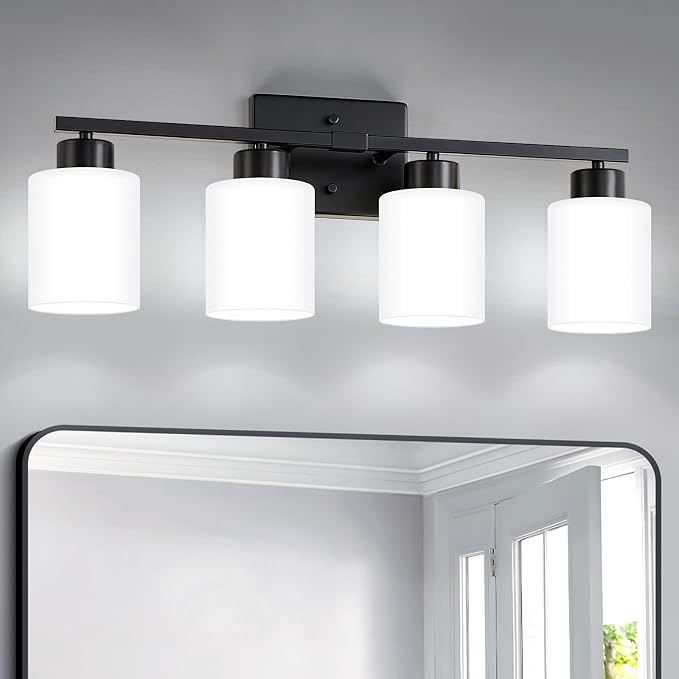 Black Bathroom Light Fixtures, 4-Light Modern Vanity Light Over Mirror by FonmYim