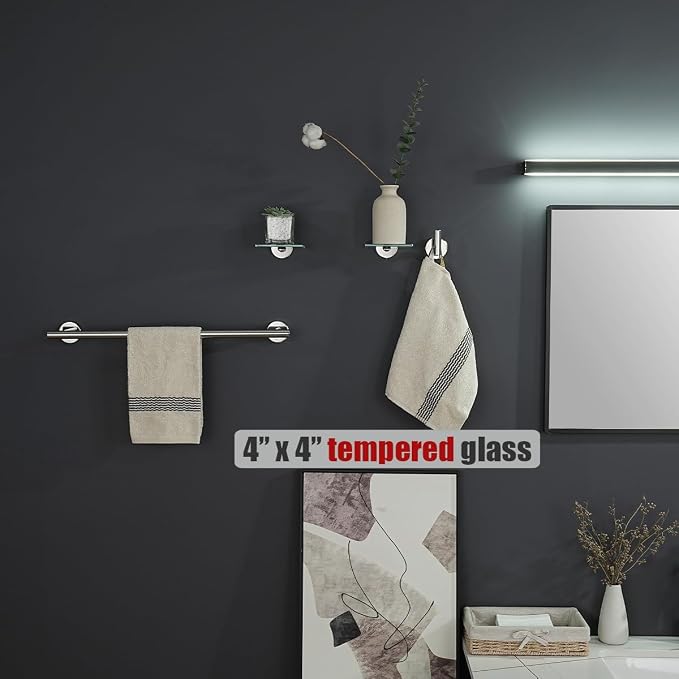 JQK Small Floating Glass Shelves Chrome, 4 Inch Display Ledges - Image 4