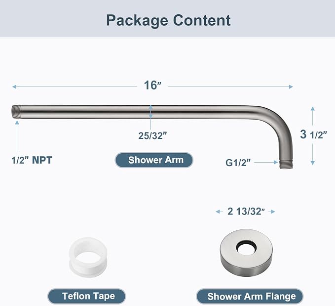 BRIGHT SHOWERS 16-Inch Shower Head Extension Arm - Image 6