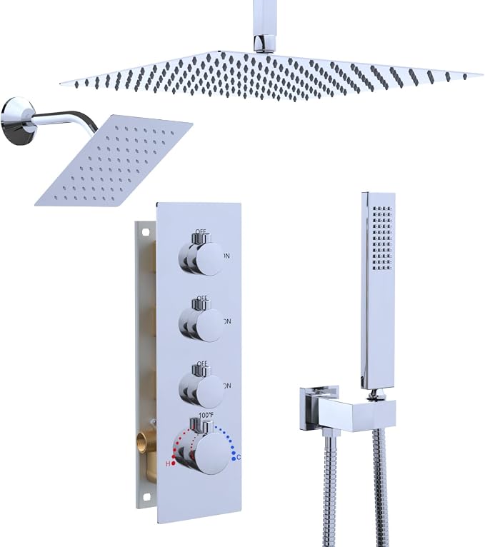 Enga Thermostatic Dual Shower Head System, Can All Run Together & Volume by Enga