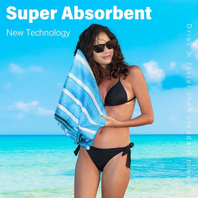 2 Pack Lightweight Thin Microfiber Beach Towel Sand Free Quick Dry Absorbent - Image 5