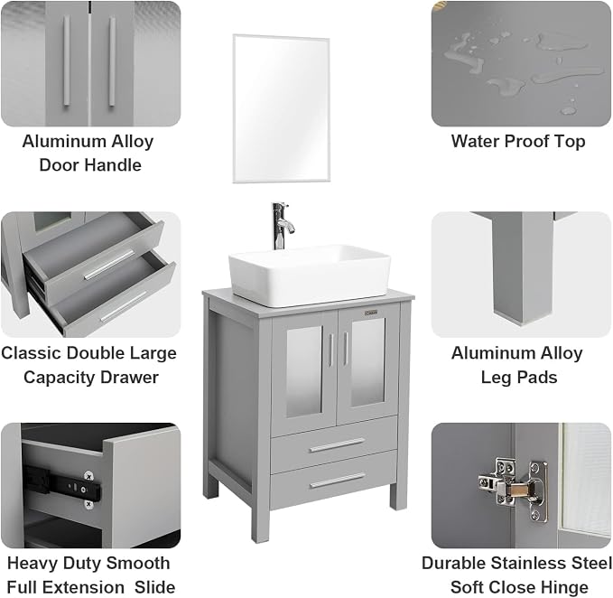 eclife 24" Modern Bathroom Vanity Sink Combo Freestanding Cabinet - Image 5
