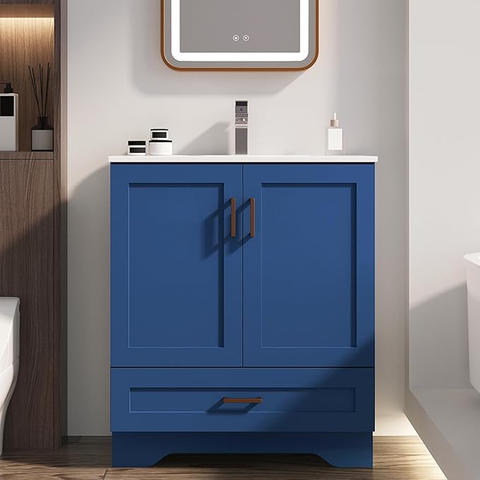 30 inch Bathroom Vanity with Sink, Modern White Vanity by LDarqeer
