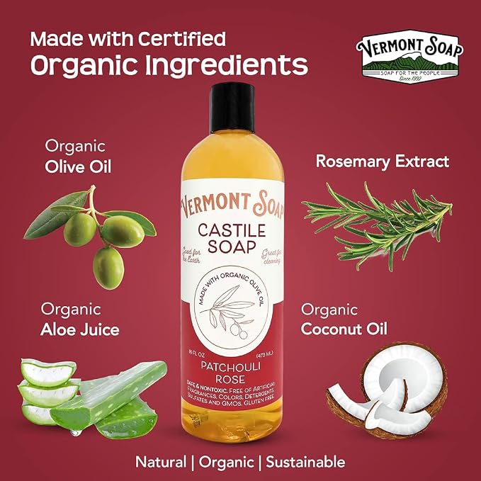 Vermont Castile Soap Patchouli Rose, Gentle Liquid Soap - Image 5