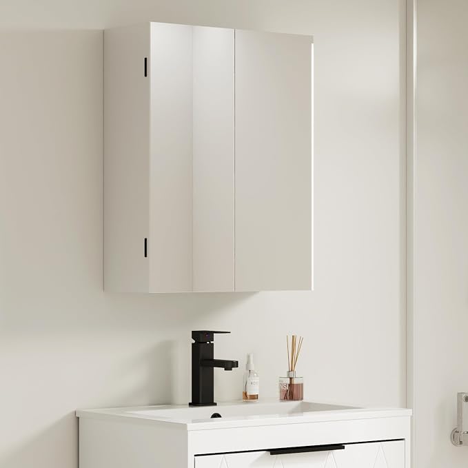 eclife 24" Bathroom Medicine Cabinet W/Mirror, Double Doors Bathroom White Wall by eclife