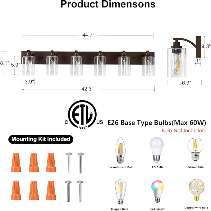 6-Light Bathroom Light Fixtures Modern ORB Vanity Lights - Image 2