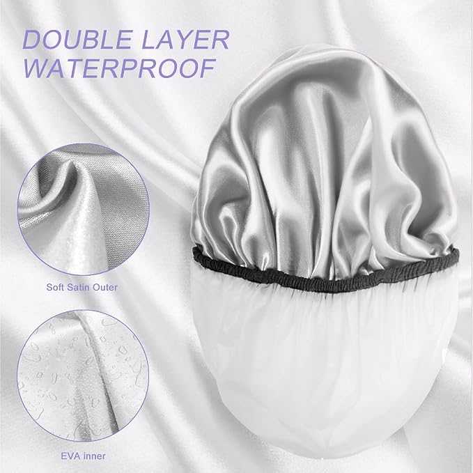 Aquior Shower Cap, Shower Caps for Women Long Hair, Silky Satin Hair Bonnet - Image 5