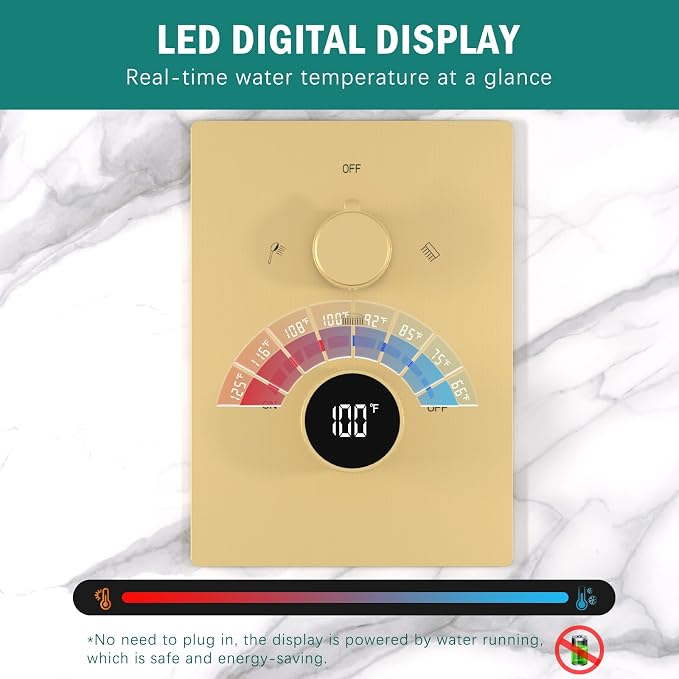 Digital Shower Valve 3 Way Diverter Temperature Display Shower Mixer 3-Function - Image 4