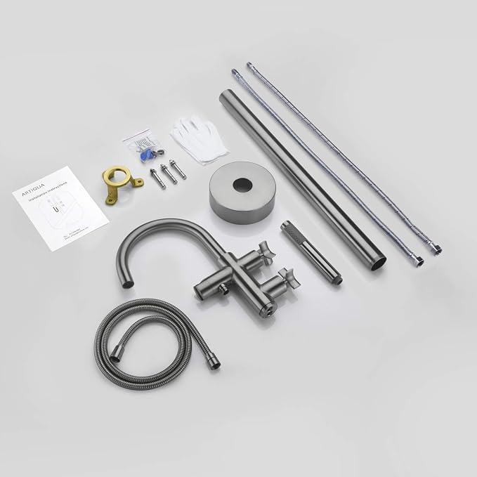 Tub Filler Freestanding Bathtub Faucet Brushed Nickel Floor Mount Brass Faucets - Image 7