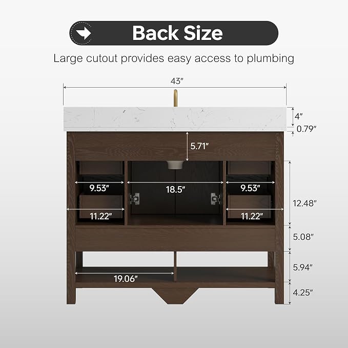 42 Inch Bathroom Vanity with Sink, Farmhouse Storage Cabinet with Drawers & - Image 2