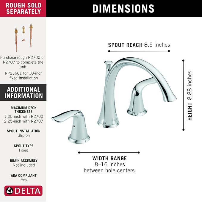 Delta Faucet Lahara 2-Handle Widespread Roman Tub Faucet - Image 4