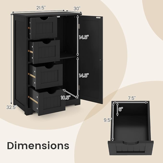 Tangkula Bathroom Floor Cabinet, Freestanding Storage Cabinet - Image 3