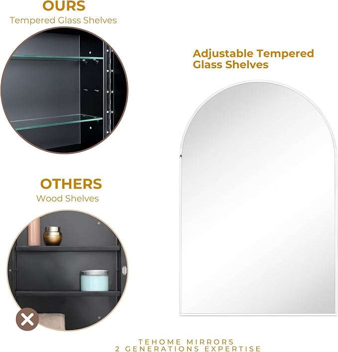 TEHOME 20 x 30'' Polished Nickel Arched Bathroom Medicine Cabinet - Image 9