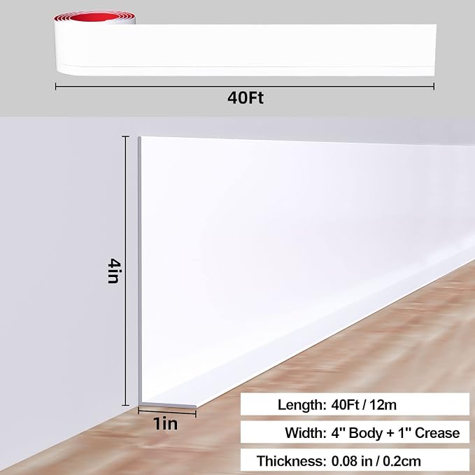 Duzzy Flexible Baseboard Molding Trim, 5 Inch x 40 Feet Peel and Stick Rubber - Image 2