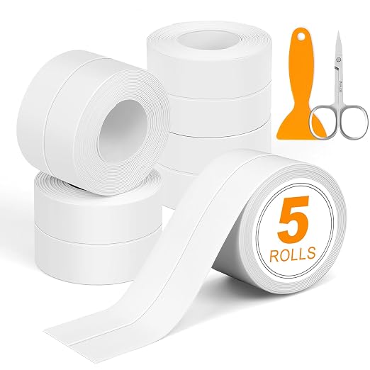 ESRICH White Caulk Tape, 5 Rolls Caulk Tape Waterproof Self Adhesive, Toilet by ESRICH