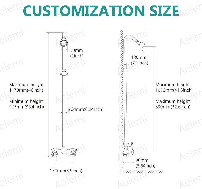 Aolemi Outdoor Shower Kit Fixtures Faucet System Double Handle Exposed Shower - Image 6