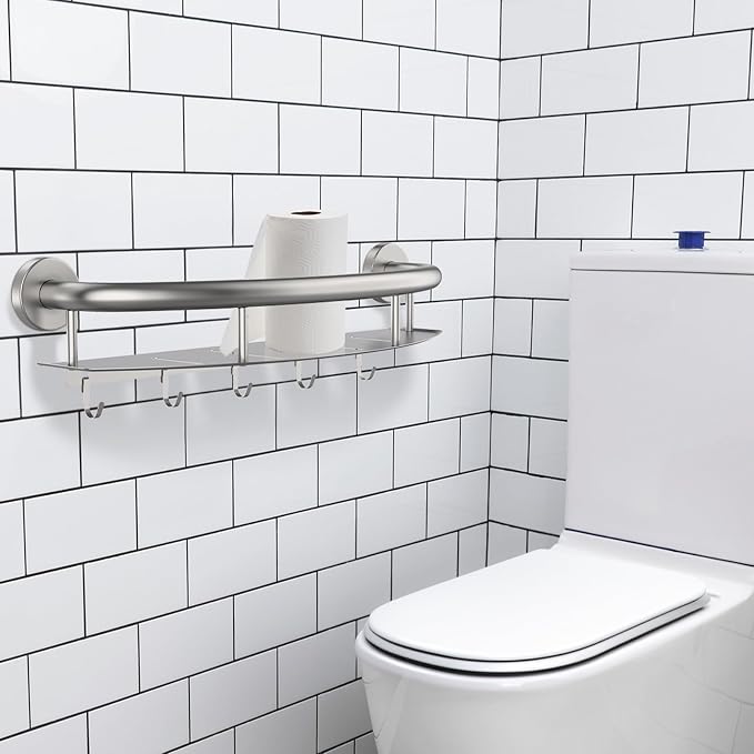 Satin Brushed Nickel Shower Grab Bar w/Storage Shelf 18 Inch, Zepolu Stainless - Image 6