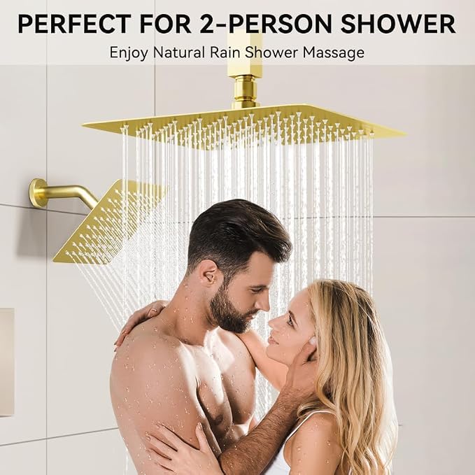 Brushed Gold Shower System, STARBATH 12+8" Rainfall Shower System - Image 4