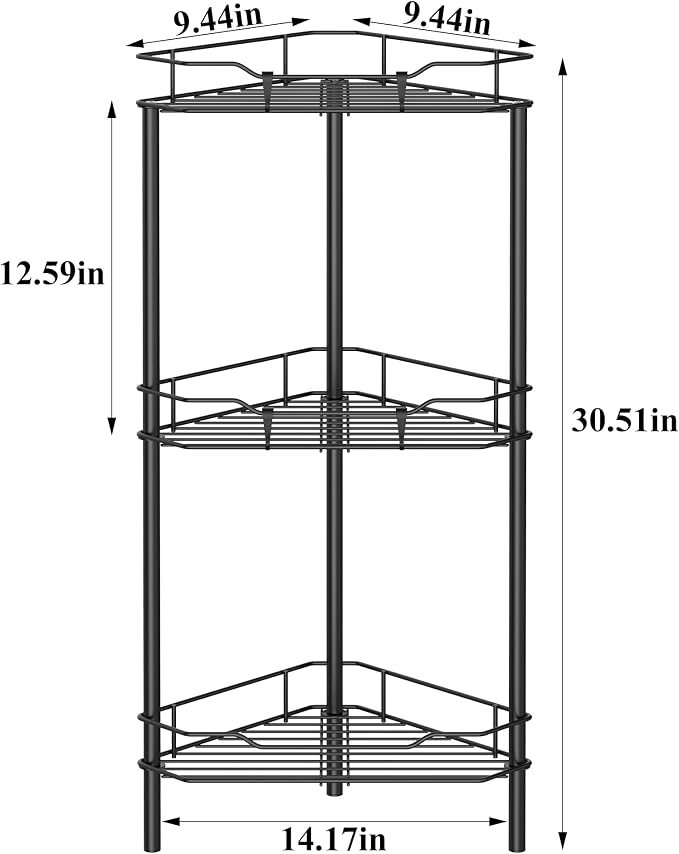 3 Tier Floor Standing Corner Shower Caddy Organizer Shelf - Image 7